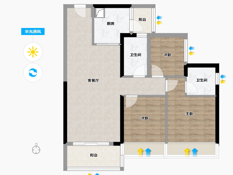 广东省-江门市-碧桂园山水豪园·凤凰郡-76.80-户型库-采光通风