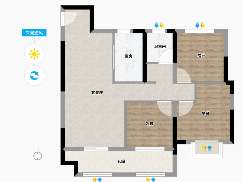 安徽省-合肥市-翡丽东方-75.20-户型库-采光通风