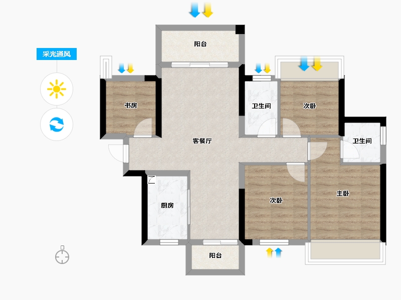 广西壮族自治区-南宁市-南宁云星钱隆江景-76.64-户型库-采光通风