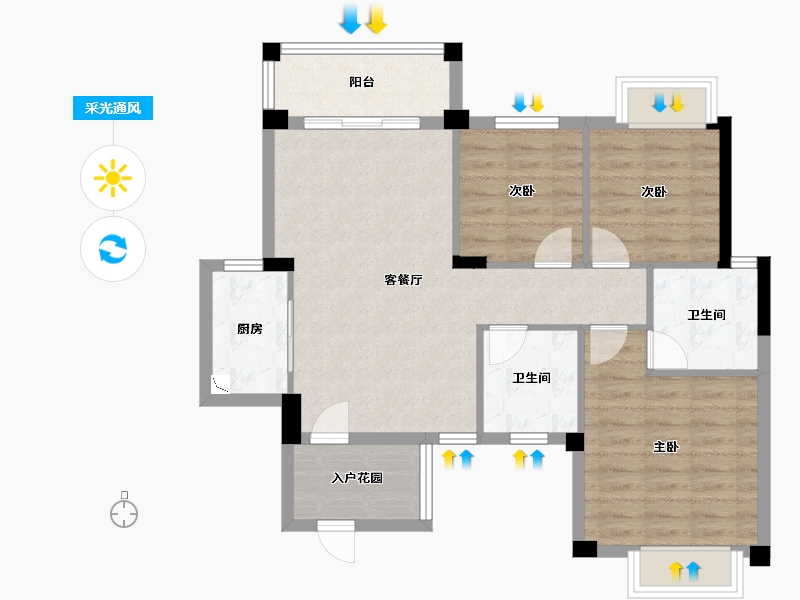 广西壮族自治区-南宁市-国田秋月蓝湾-79.56-户型库-采光通风