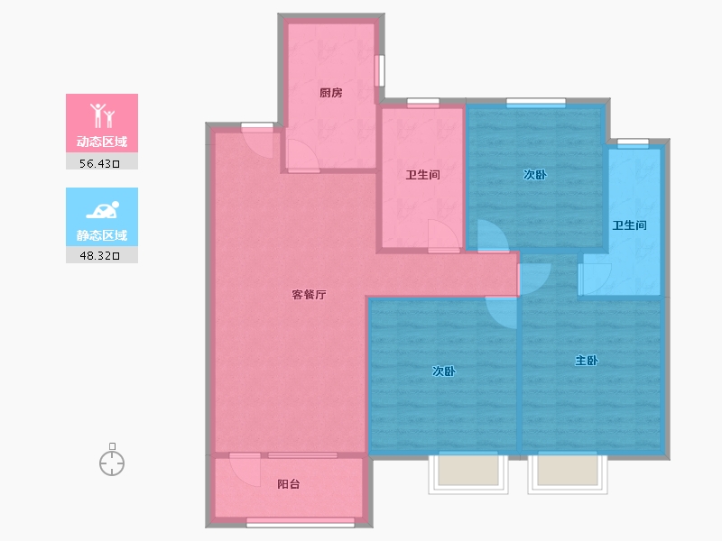 山东省-烟台市-华润中心 万象府-95.63-户型库-动静分区