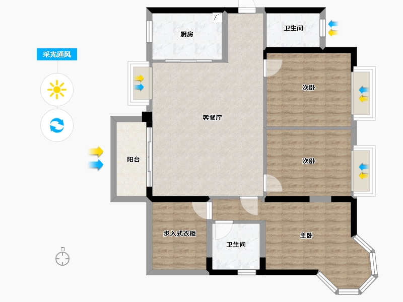 广西壮族自治区-南宁市-汉军冠江台-103.14-户型库-采光通风