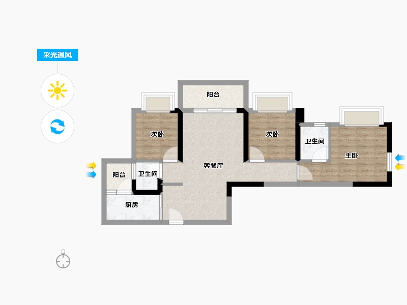 广西壮族自治区-南宁市-人和公园溪府-62.34-户型库-采光通风