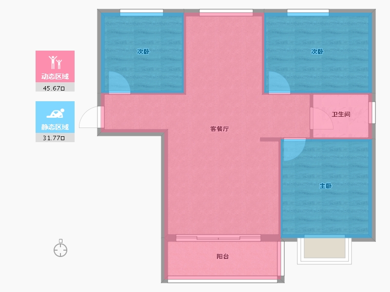 甘肃省-兰州市-瑞雪华庭-70.67-户型库-动静分区