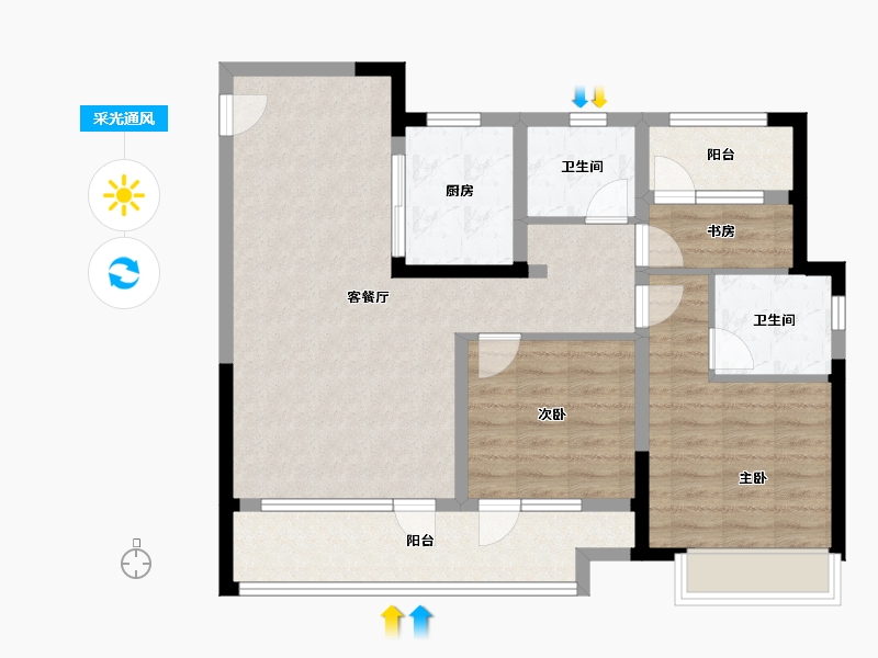 山东省-青岛市-胶州凯旋门-88.00-户型库-采光通风