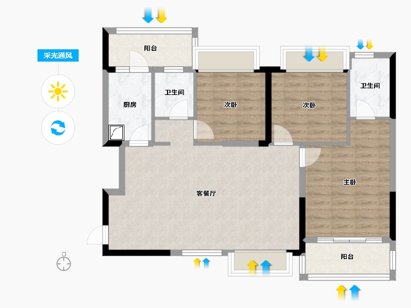 四川省-成都市-恒大银海湖-88.60-户型库-采光通风