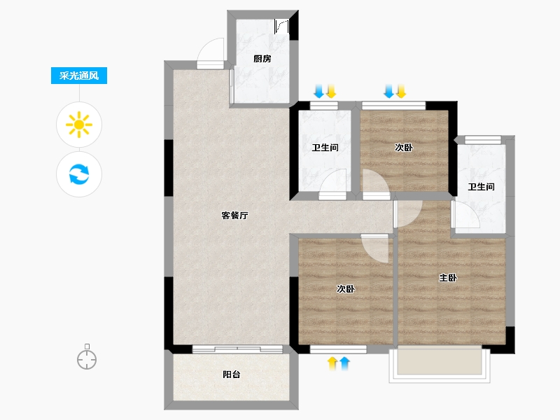 湖南省-长沙市-汉唐世家-70.28-户型库-采光通风