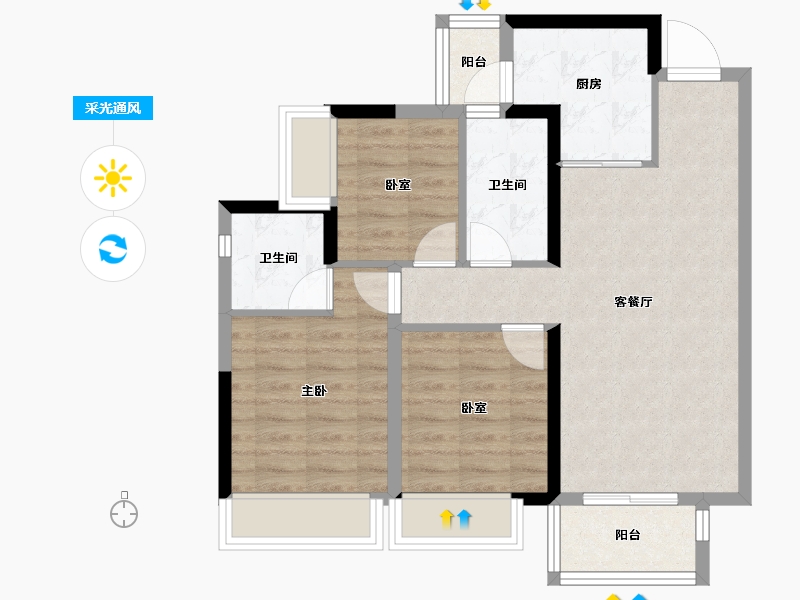 四川省-成都市-金科中梁美院-70.96-户型库-采光通风