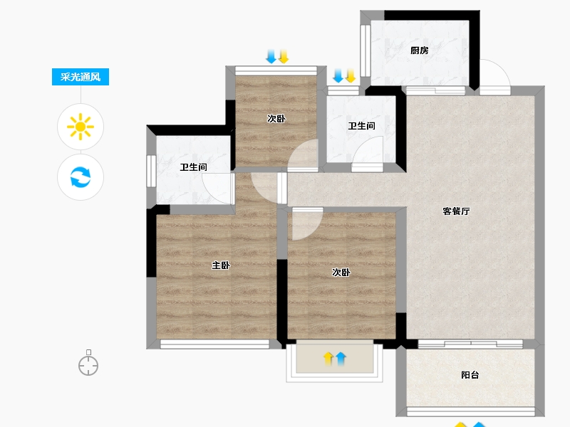 四川省-成都市-金成德信锦绣天成-63.95-户型库-采光通风