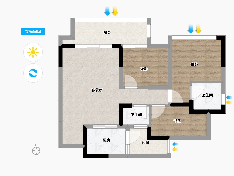 重庆-重庆市-芸峰珞璜时代广场-60.71-户型库-采光通风