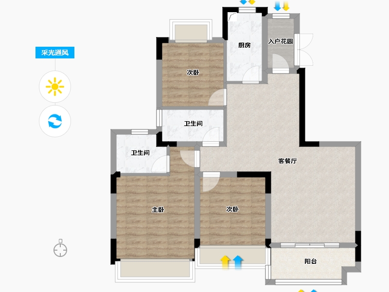 四川省-成都市-恒大银海湖-89.61-户型库-采光通风