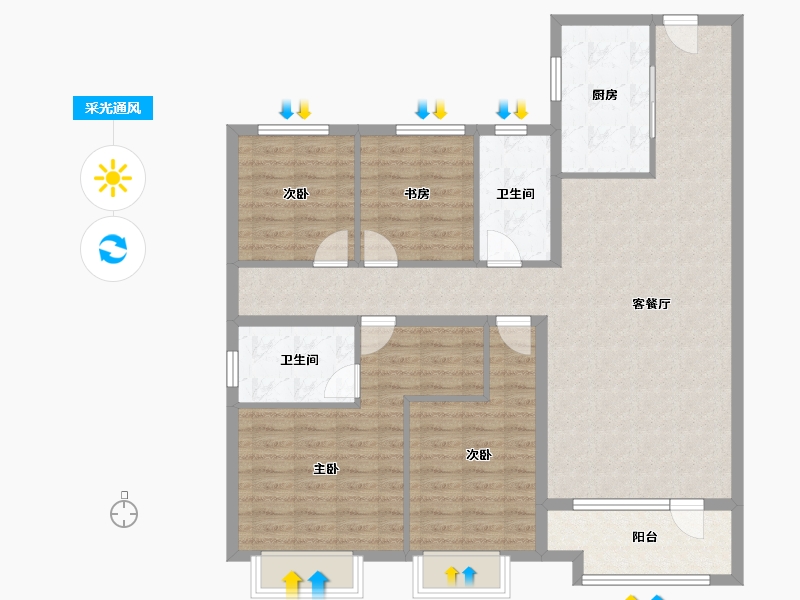 山东省-青岛市-胶州凯旋门-113.60-户型库-采光通风