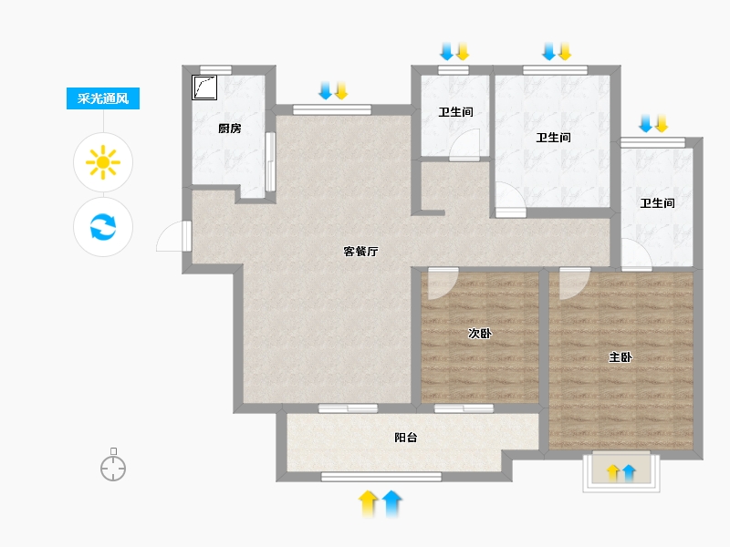 江苏省-徐州市-泉城壹號院-103.43-户型库-采光通风