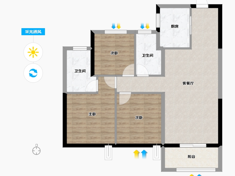 浙江省-绍兴市-金茂暨阳府-80.68-户型库-采光通风