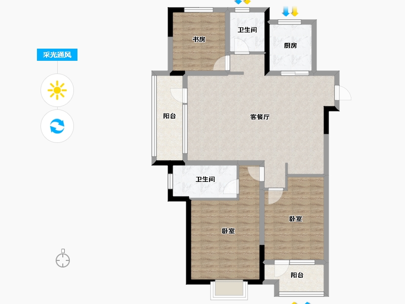 山东省-青岛市-紫金华府-104.80-户型库-采光通风