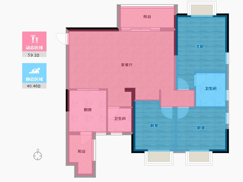 重庆-重庆市-恒大金碧天下-89.62-户型库-动静分区