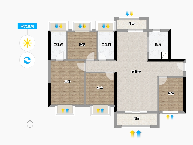 广东省-云浮市-碧桂园天琴湾-107.00-户型库-采光通风