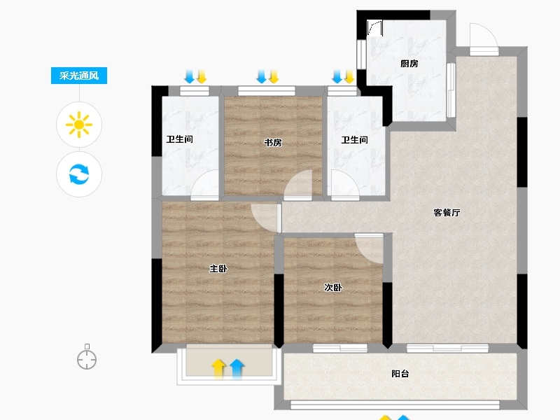 浙江省-金华市-联利文澜苑-71.20-户型库-采光通风