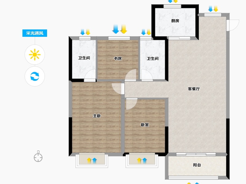 陕西省-西安市-华润置地未来城市-105.60-户型库-采光通风