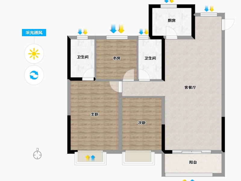 陕西省-西安市-华润置地未来城市-105.60-户型库-采光通风