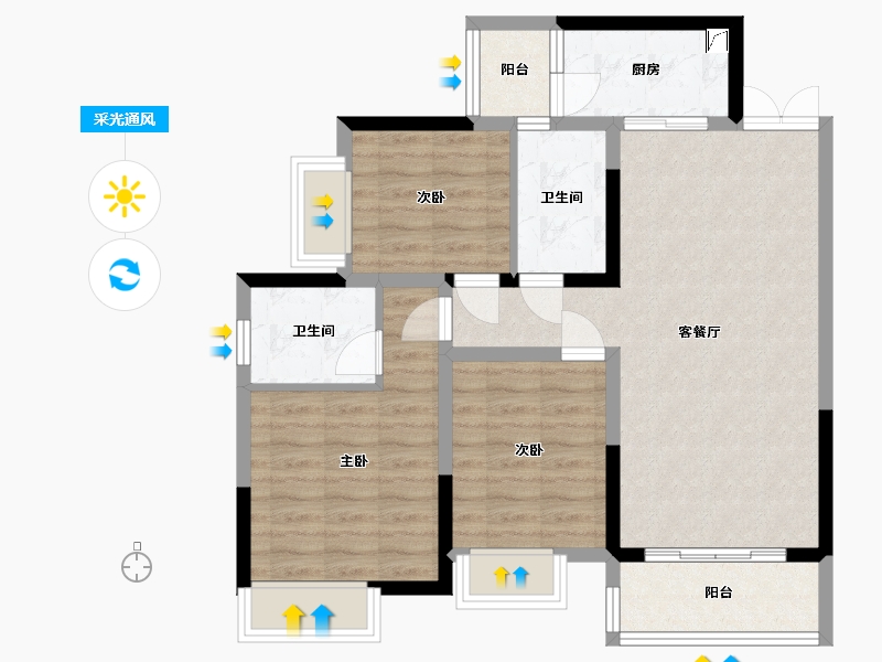 四川省-成都市-滨湖东岸花园-86.00-户型库-采光通风