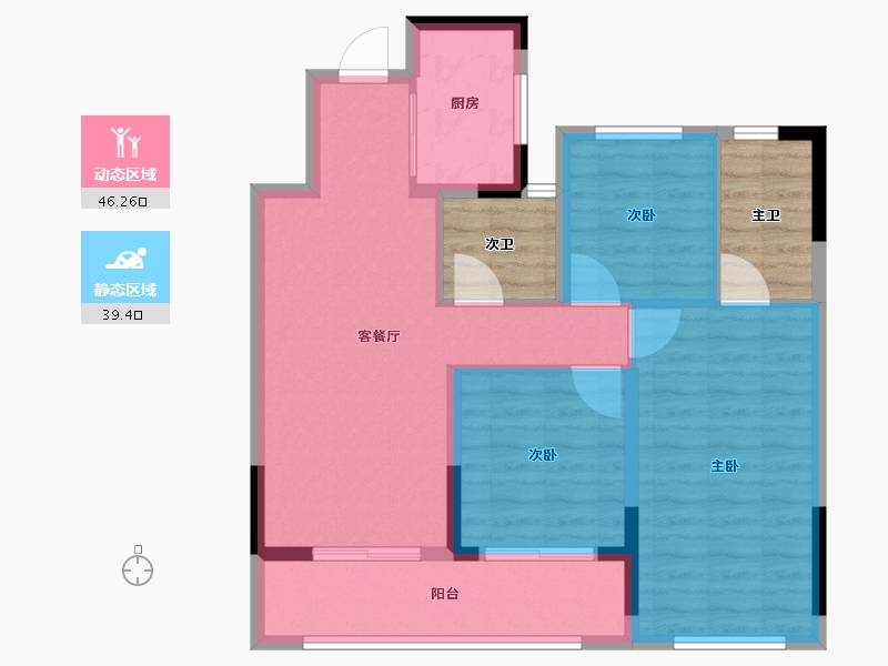 浙江省-绍兴市-武汉城建融创滨湖湾-85.87-户型库-动静分区