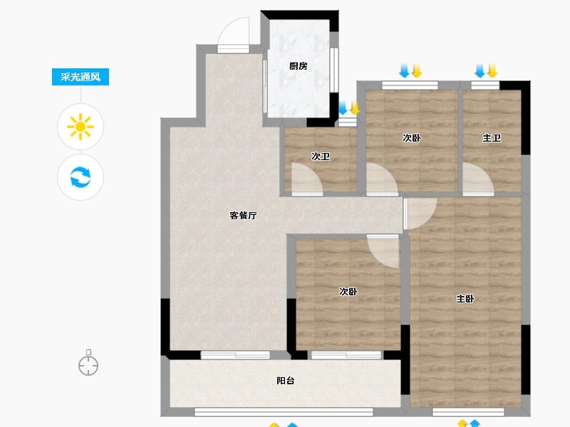 浙江省-绍兴市-武汉城建融创滨湖湾-85.87-户型库-采光通风