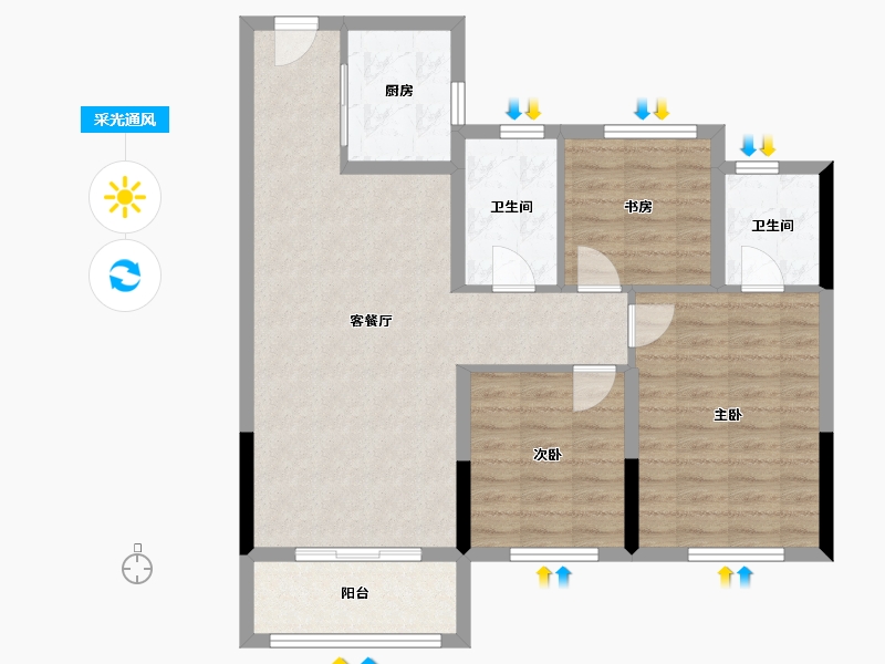 浙江省-绍兴市-华都杭宸府-86.39-户型库-采光通风