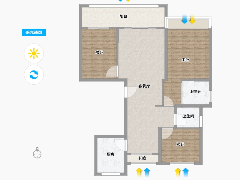 浙江省-台州市-飞龙湖畔8号小区-107.00-户型库-采光通风