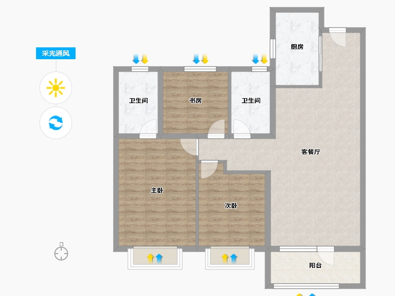 山东省-青岛市-胶州凯旋门-102.40-户型库-采光通风