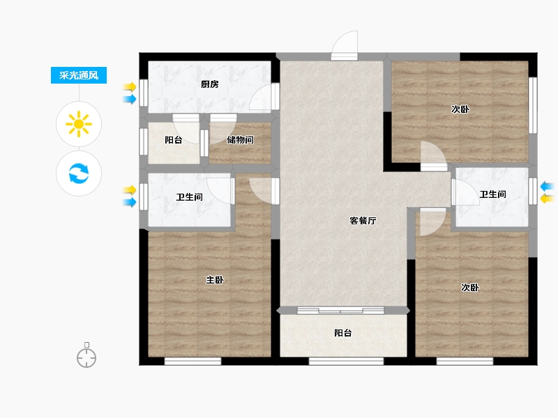 四川省-成都市-置信国色天乡鹭湖宫10区-91.94-户型库-采光通风