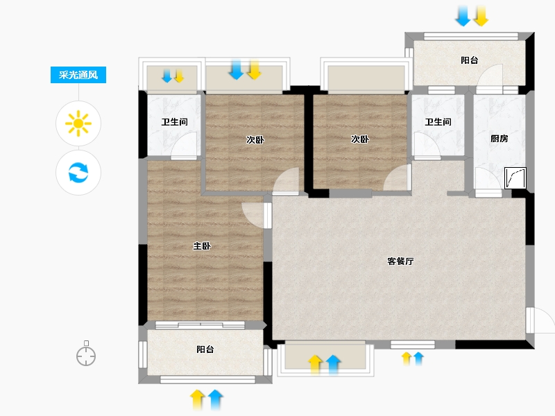 四川省-成都市-恒大银海湖-86.46-户型库-采光通风