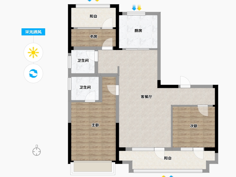 山东省-青岛市-胶州凯旋门-95.20-户型库-采光通风