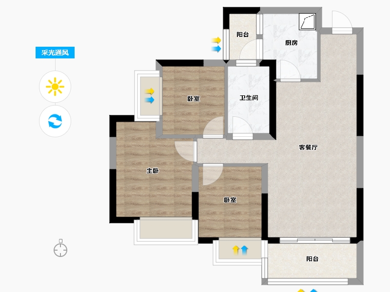 四川省-成都市-恒大御景-65.95-户型库-采光通风