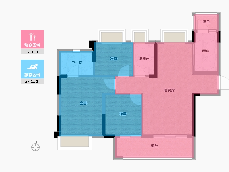 重庆-重庆市-雅居乐九里原香-72.56-户型库-动静分区