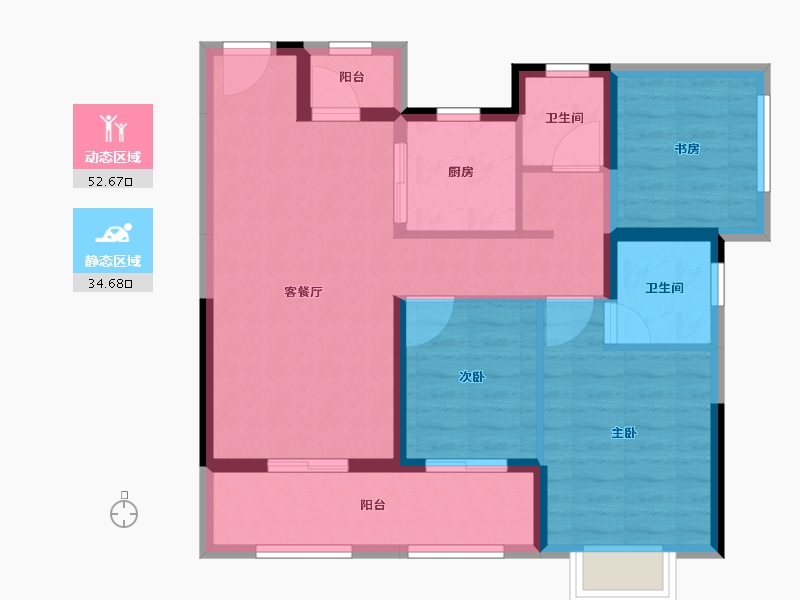 广东省-中山市-龙光玖悦臺-77.39-户型库-动静分区