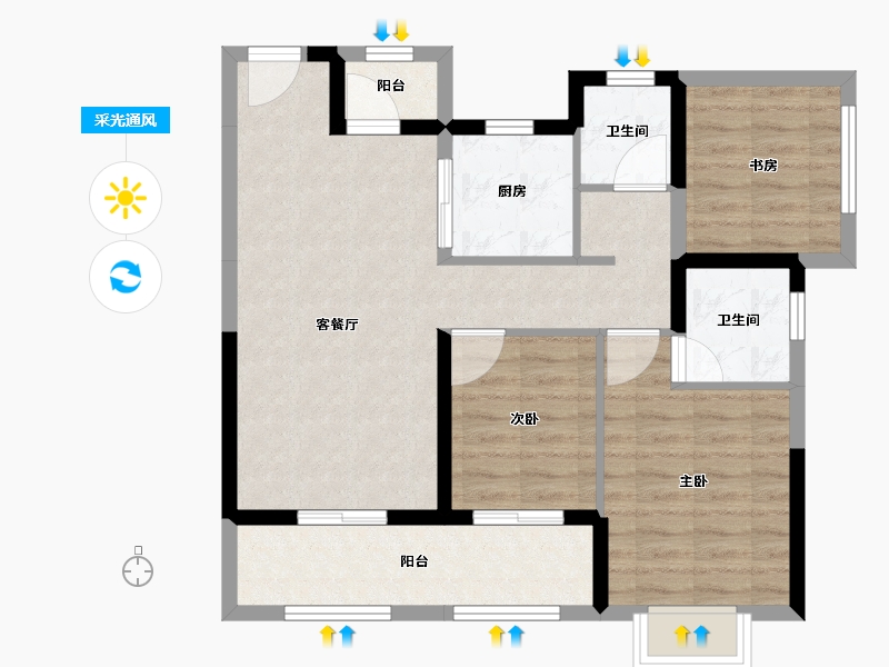 广东省-中山市-龙光玖悦臺-77.39-户型库-采光通风