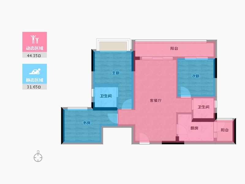 重庆-重庆市-北京城建龙樾生态城-66.59-户型库-动静分区