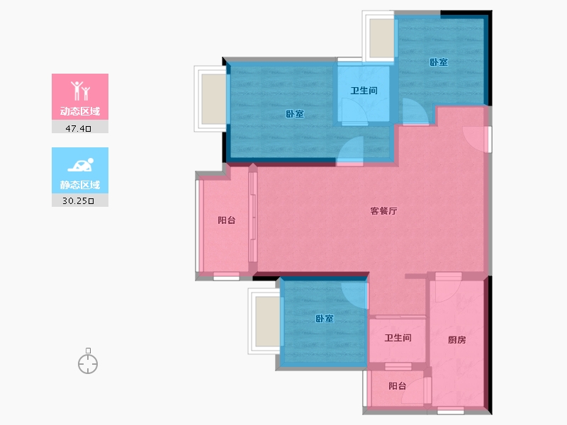 重庆-重庆市-荣昌金科礼悦东方-68.74-户型库-动静分区