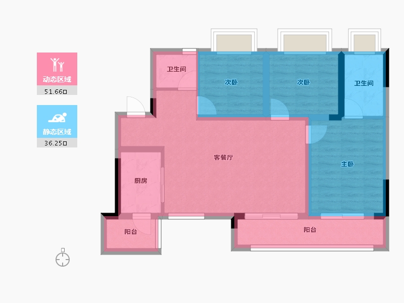 重庆-重庆市-北京城建龙樾生态城-77.96-户型库-动静分区