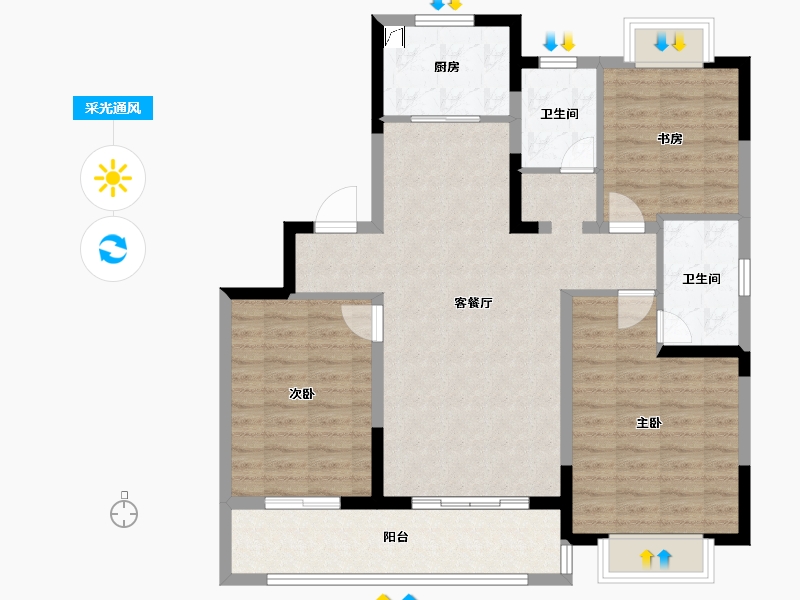 江苏省-无锡市-海尔产城创翡翠文华-100.83-户型库-采光通风