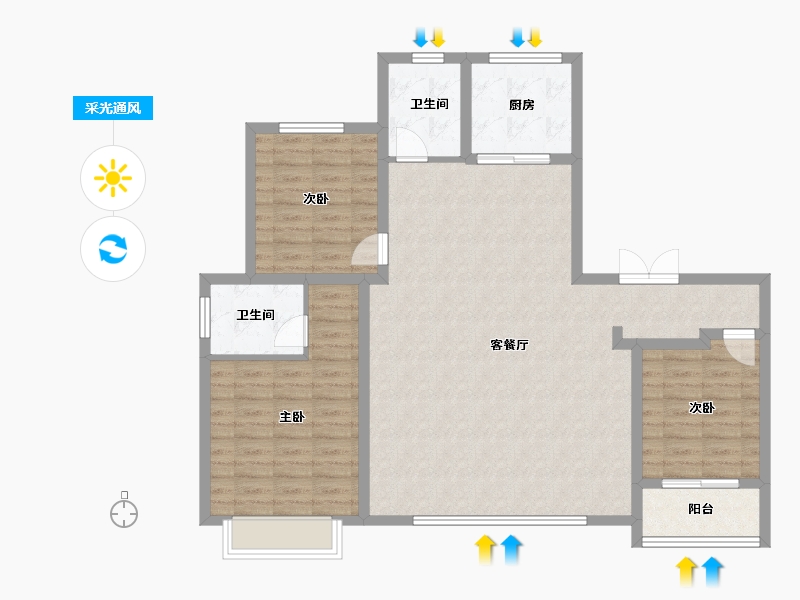 陕西省-西安市-盈泰水岸东方-111.00-户型库-采光通风