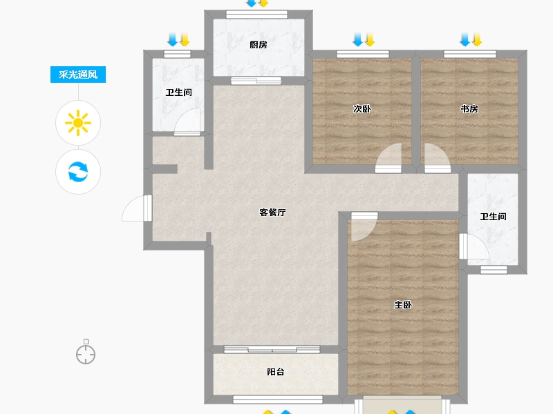 陕西省-西安市-盈泰水岸东方-91.35-户型库-采光通风