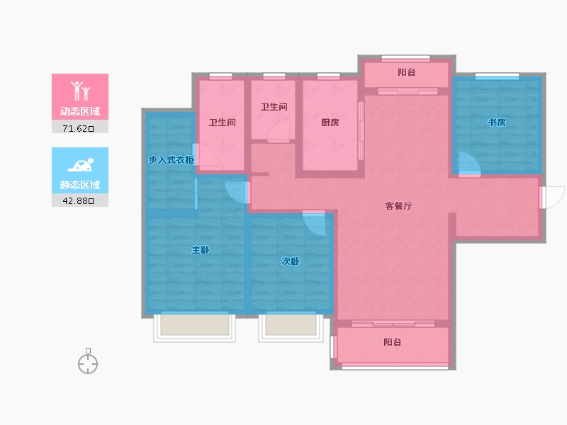 陕西省-西安市-盈泰水岸东方-100.93-户型库-动静分区