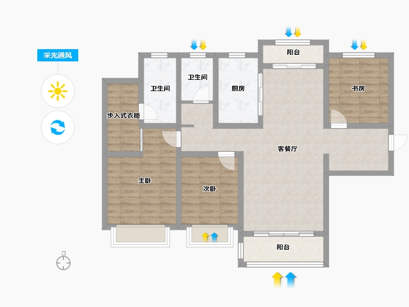 陕西省-西安市-盈泰水岸东方-100.93-户型库-采光通风