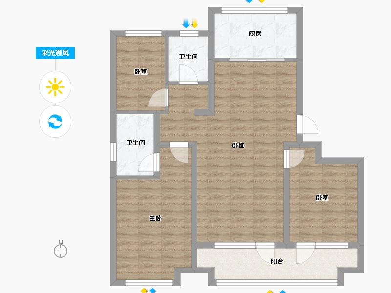 山东省-青岛市-万科北宸之光-86.40-户型库-采光通风