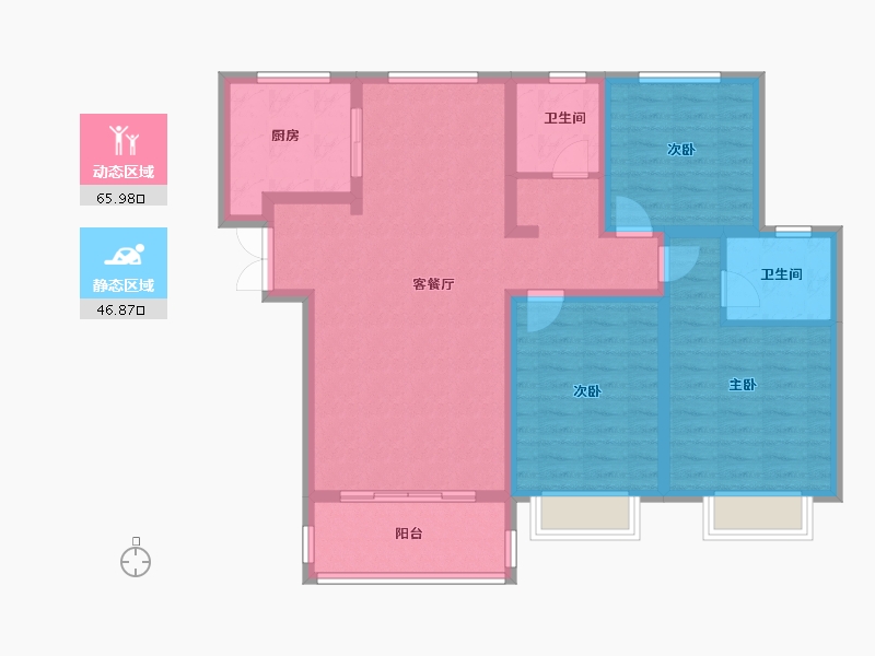 陕西省-西安市-盈泰水岸东方-100.81-户型库-动静分区