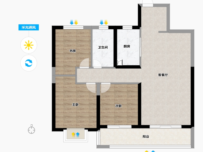 江苏省-无锡市-海尔产城创翡翠文华-85.60-户型库-采光通风