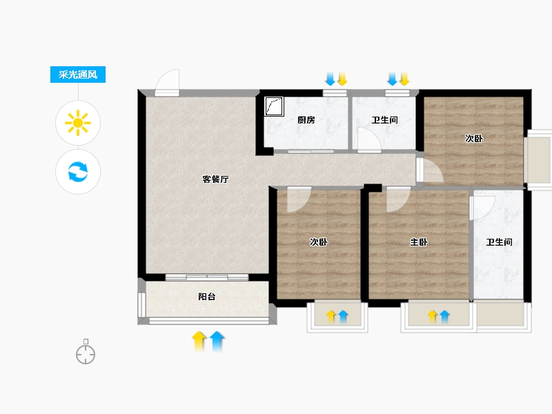 内蒙古自治区-呼和浩特市-朗基·幸福乐城-77.84-户型库-采光通风