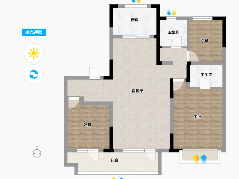 山东省-青岛市-旭辉银盛泰锦悦都-100.80-户型库-采光通风